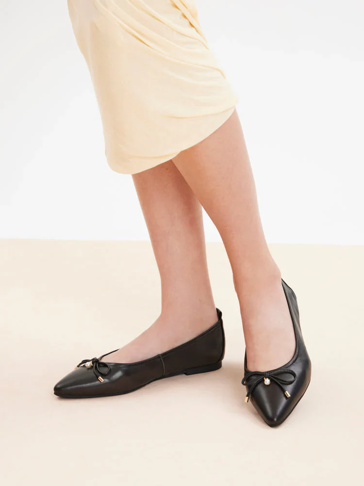 Yara Pearl Bow Pointed Toe Foldable Flats - Image 11