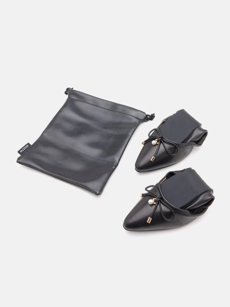 Yara Pearl Bow Pointed Toe Foldable Flats - Image 12