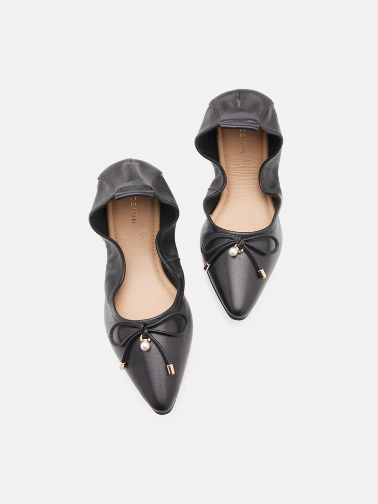 Yara Pearl Bow Pointed Toe Foldable Flats - Image 16