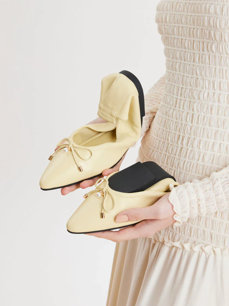 Yara Pearl Bow Pointed Toe Foldable Flats - Image 4