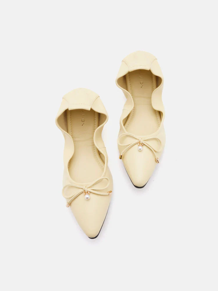 Yara Pearl Bow Pointed Toe Foldable Flats - Image 8