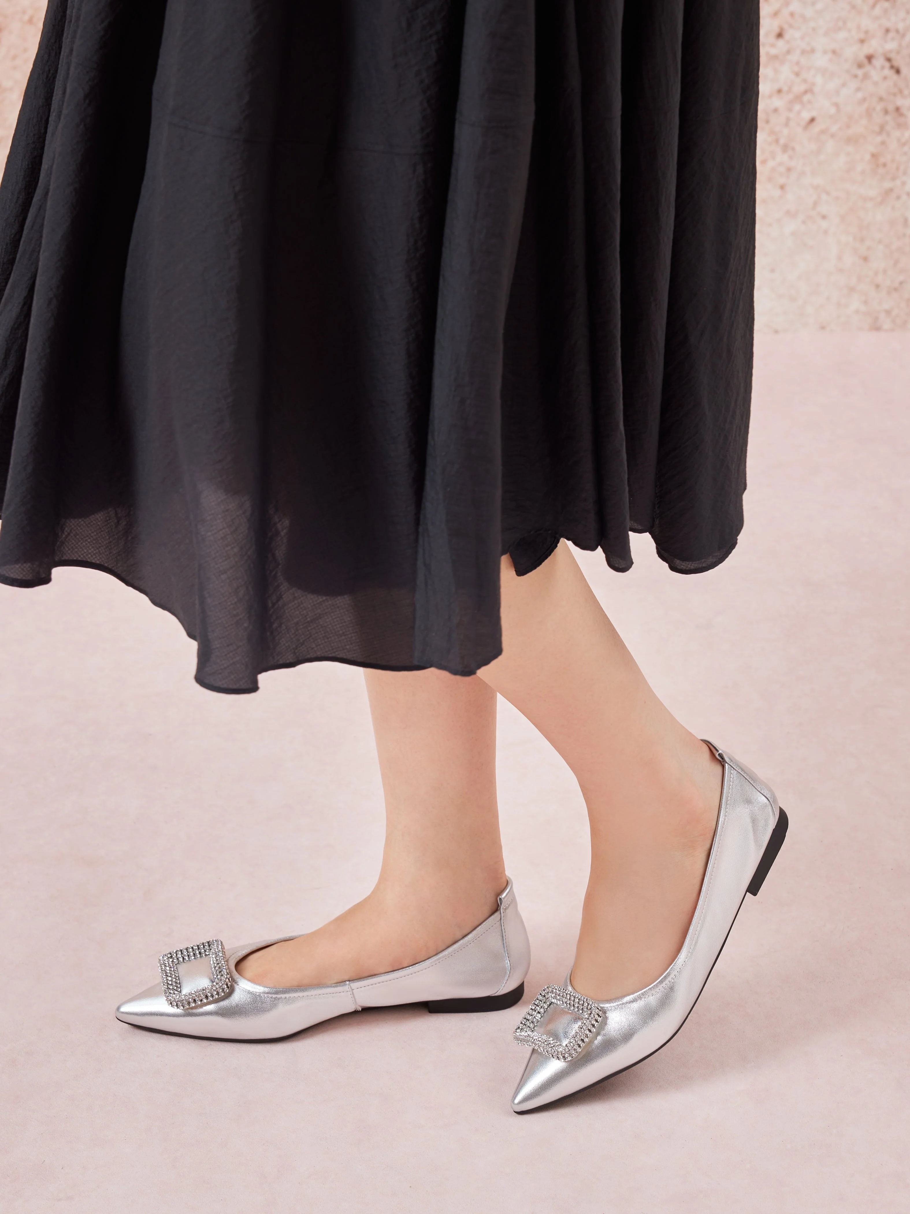 Maddox Crystal Buckle Pointed Toe Foldable Flats - Image 12