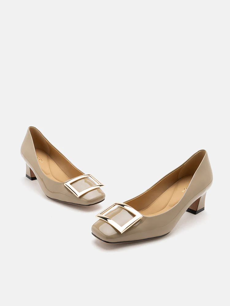 Yvette Buckle Square-Toe Pump Heels - Image 3