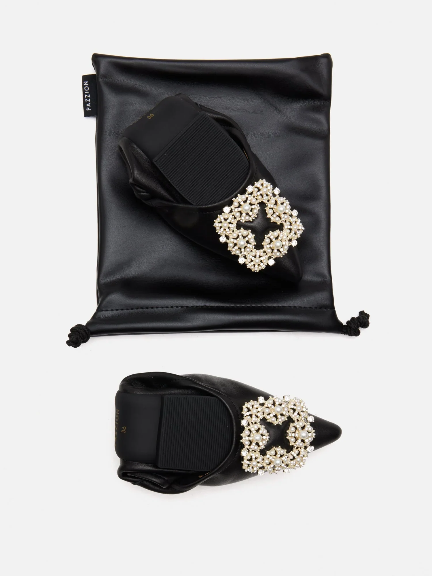 Harivelle Pearl Embellished Leather Foldable Flats - Image 10