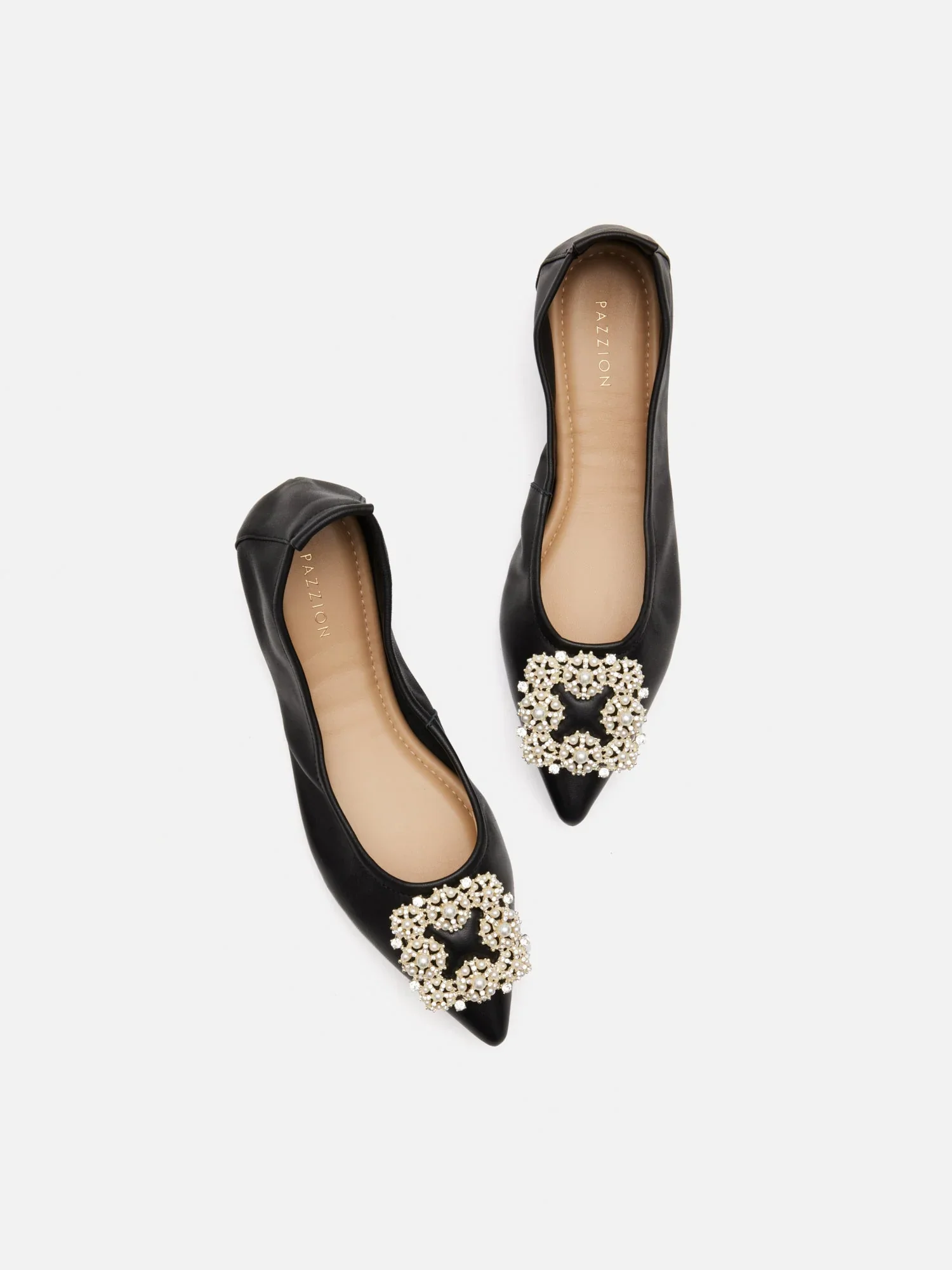 Harivelle Pearl Embellished Leather Foldable Flats - Image 12