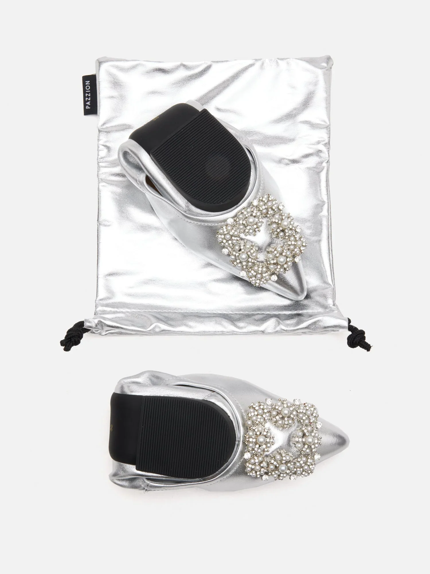 Harivelle Pearl Embellished Leather Foldable Flats - Image 3