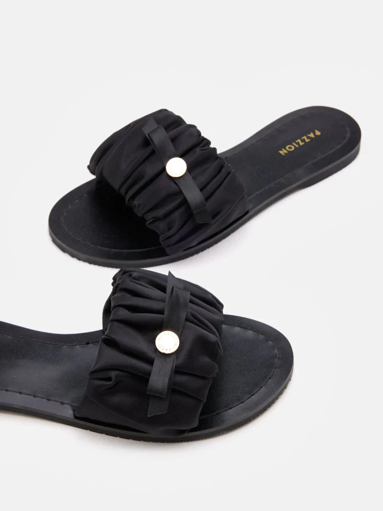 Maribel Ruched Satin Slide Sandals - Image 11