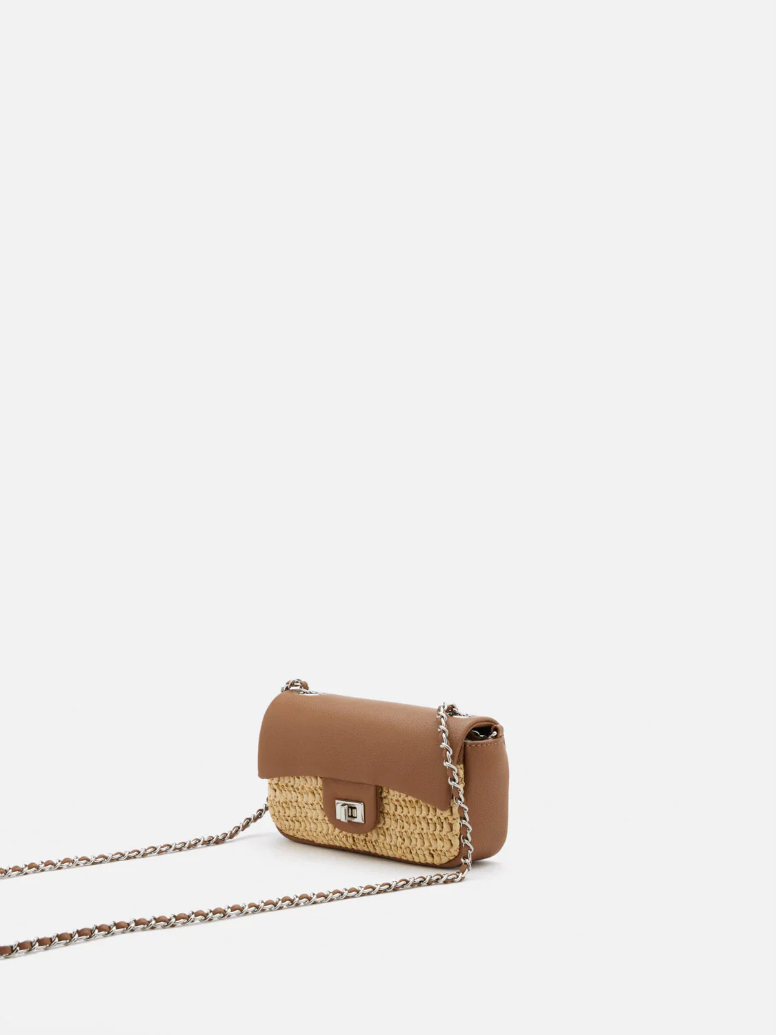 Fleur Raffia Leather Chained Crossbody Bag - Image 3