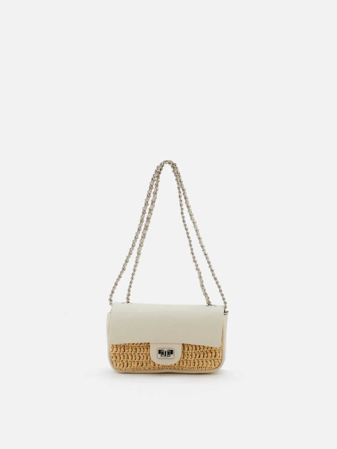 Fleur Raffia Leather Chained Crossbody Bag - Image 7