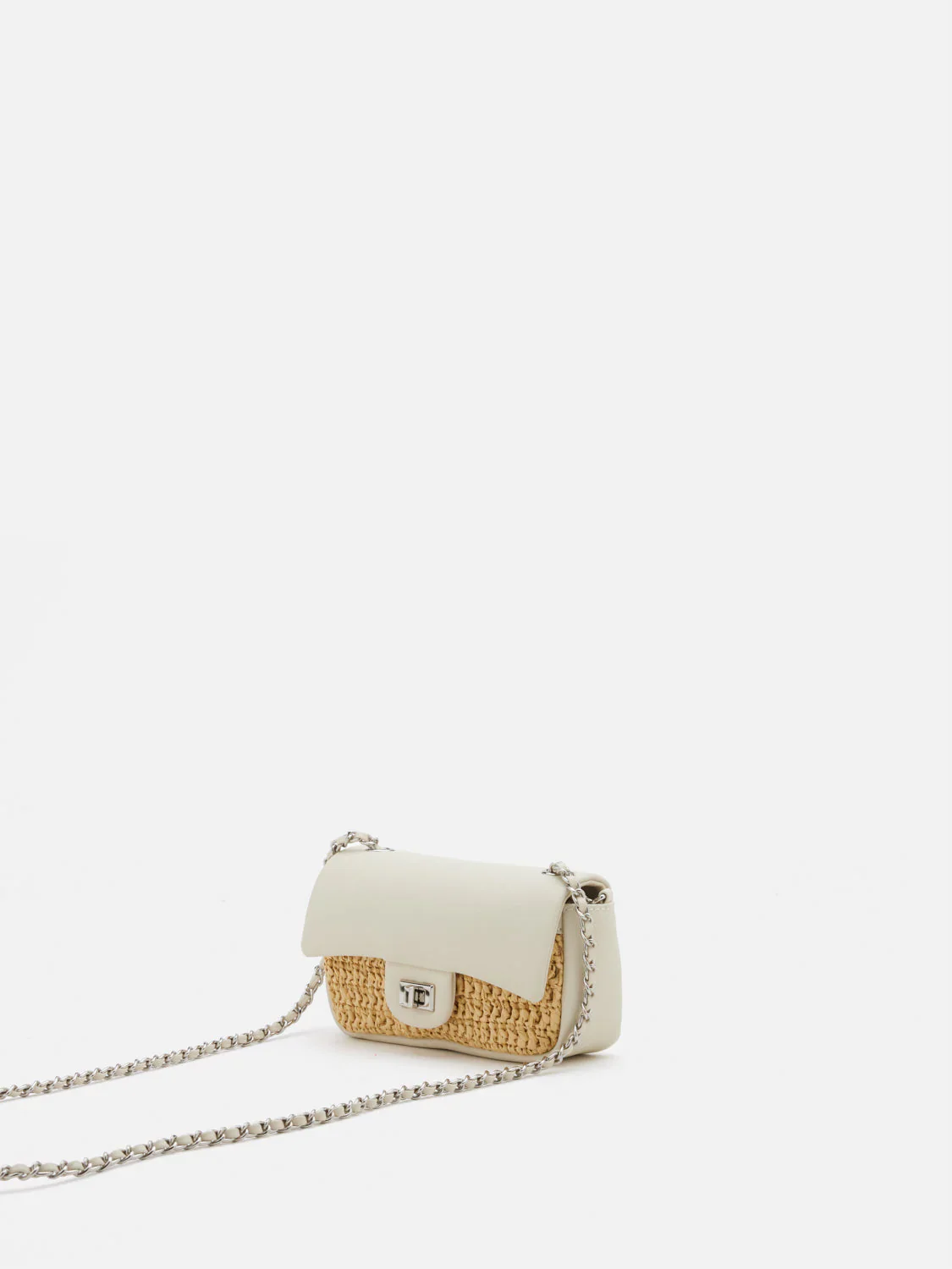 Fleur Raffia Leather Chained Crossbody Bag - Image 9
