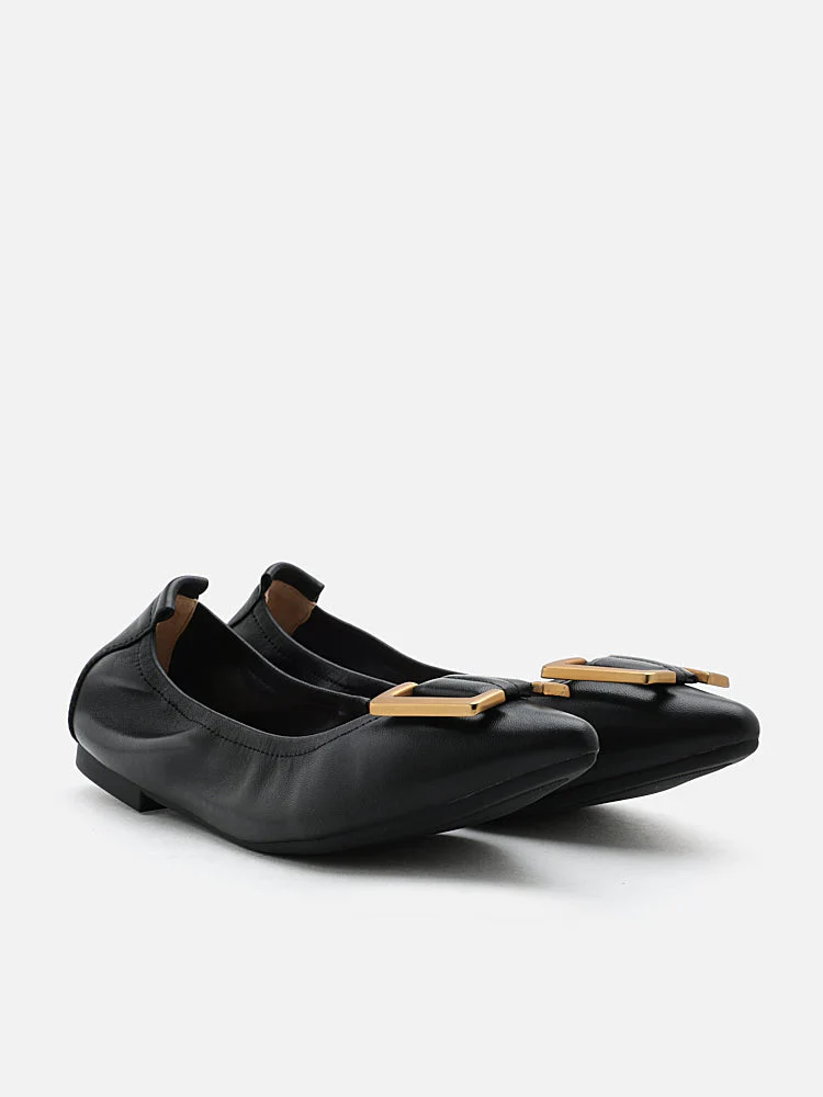 Harper Gold Buckled Pointed-Toe Flats - Image 11