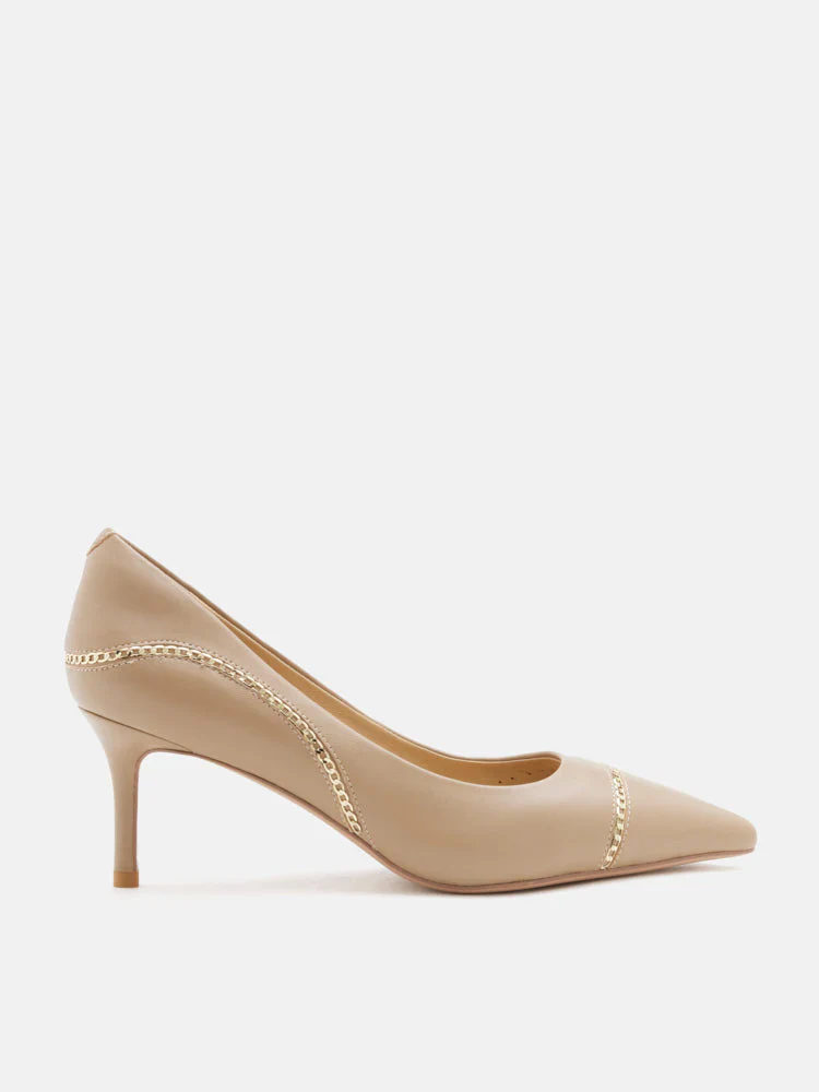Viv Chain-Trimmed Pointed Leather Heels - Image 4